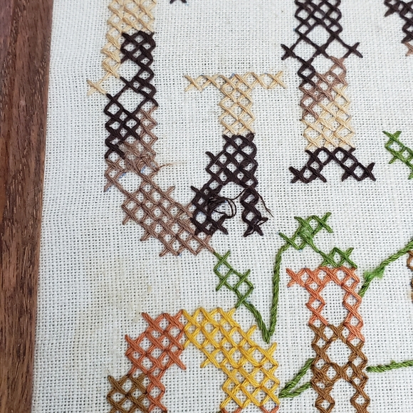 Vtg. Framed Cross Stitch "Give Us This Day Our Daily Bread" Mantel/Wall Decor - Picture 3 of 8